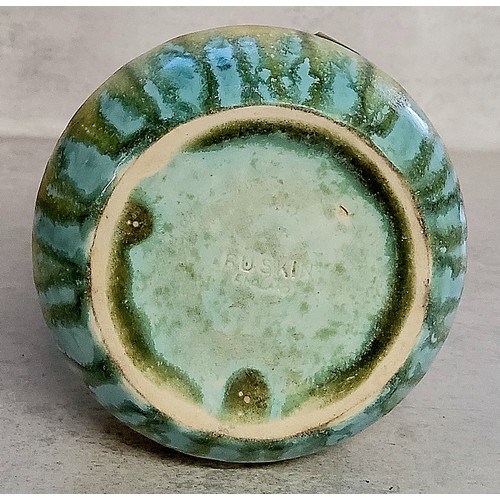 32 - A Ruskin Pottery Crystalline Vase, green and yellow glaze, impressed RUSKIN ENGLAND, 15.5cms high c.... 