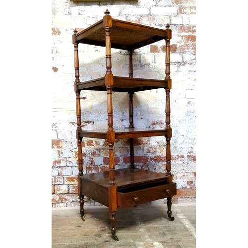 46 - A good early 19th century rosewood four-tier whatnot, fitted with a single drawer to the base, raise... 