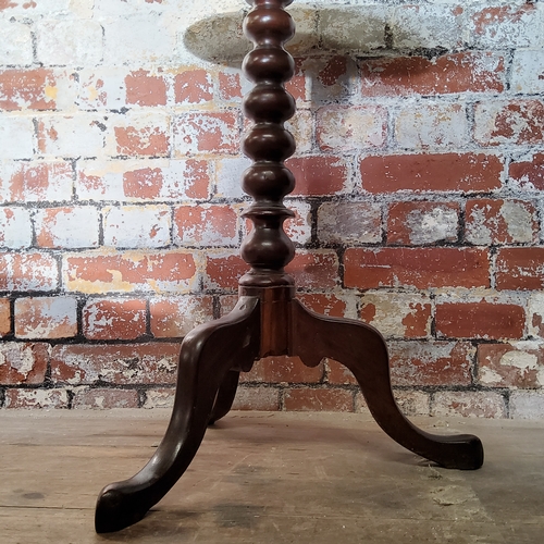 49 - A late Victorian mahogany one piece dished top circular occasional/wine table, bobbin turned column ... 