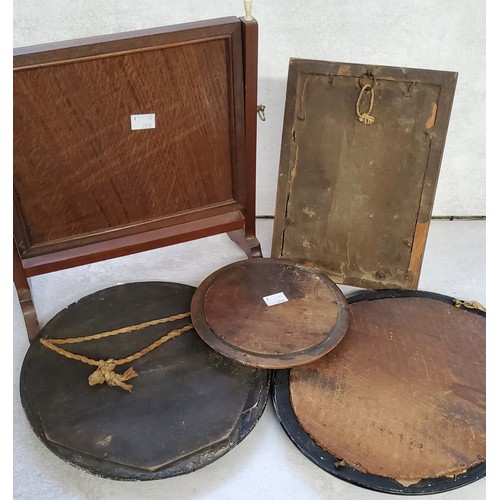 81 - A Regency freestanding dressing table mirror; a pair of 19th century oval ebonised mirrors; a small ... 