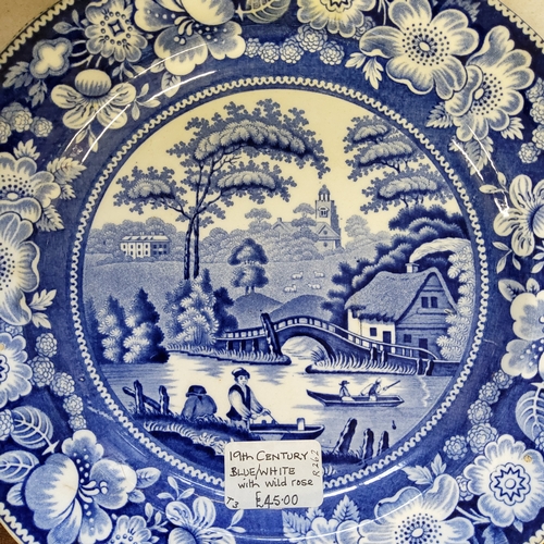 91 - Blue & White - substantial Victorian meat plate; pearlware tureen and covers; etc qty