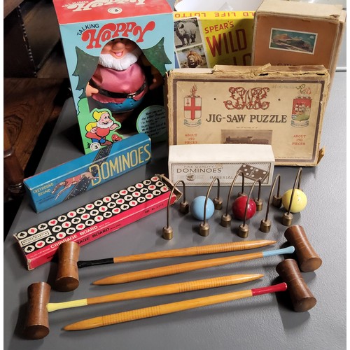 284 - Juvenalia including a Table Croquet Game part set only, 4 mallets, 3 balls and 6 brass hoops; anothe... 