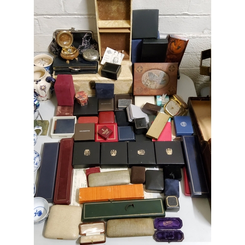 A large collection of empty jewellery boxes, various shapes and sizes