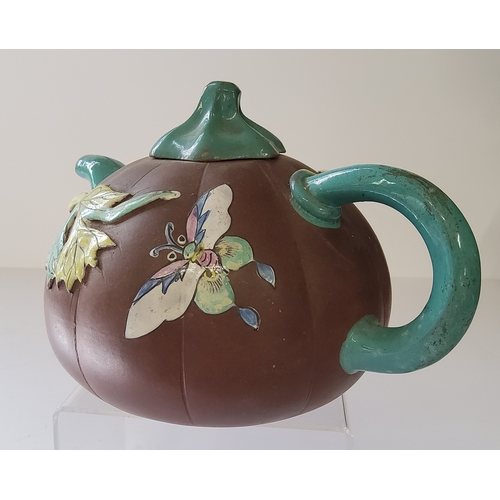 18 - Yixing terracotta enamel glazed teapot (AF)