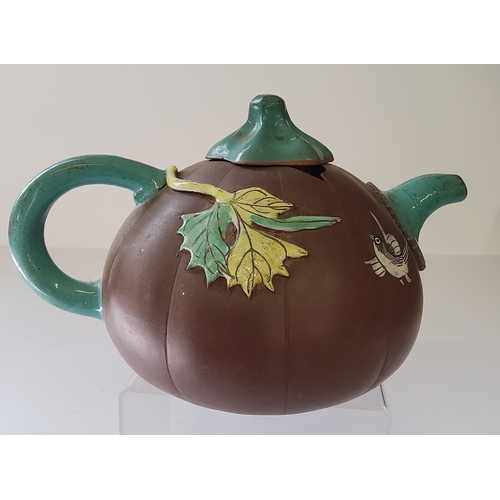 18 - Yixing terracotta enamel glazed teapot (AF)