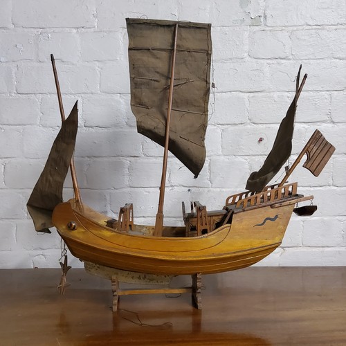 40 - A Scratch built model of a Chinese three masked junk on stand.