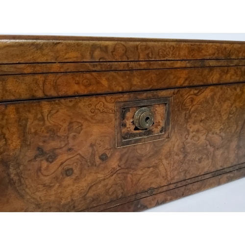 51 - A Victorian burr walnut work box dated 1877