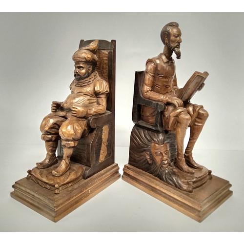 61 - William Shakespeare Interest - A pair of carved softwood bookends in the form of Falstaff and Bardol... 