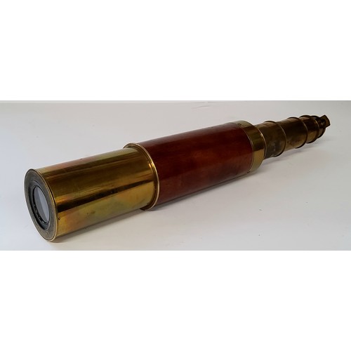 83 - A three drawer brass and mahogany nautical telescope. Excellent condition.