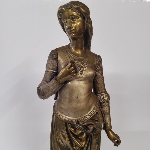 137 - A French bronze figure of a classical maiden, raised on a stepped black marble base, 50cms high