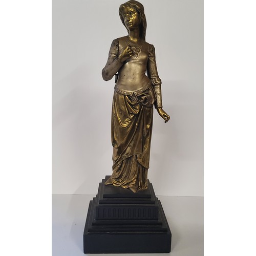 137 - A French bronze figure of a classical maiden, raised on a stepped black marble base, 50cms high