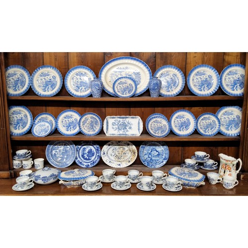 149 - Blue & white including Victorian Samuel Radford Mandarin plates, meat dish; other blue &... 