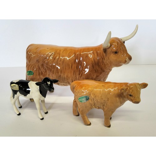 156 - Beswick Highland bull & calf; a Beswick Fresian calf (3)