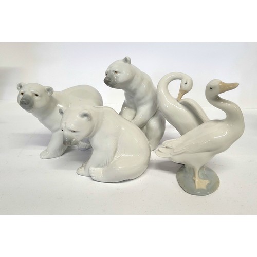 160 - Lladro including Seated Polar Bear designed by Juan Huerta, no.1209 c.1972; Attentive Polar Bear, Ju... 