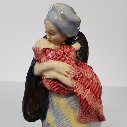 151A - A scarce Royal Doulton figure 'Motherhood', c.1925 glazed earthenware, blue/brown cape, green stripe... 