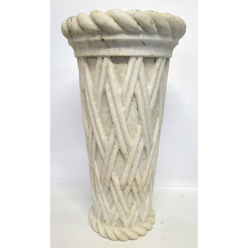 142 - A large carved Italian marble memorial vase, the carved white marble with rope twist detailed rim an... 