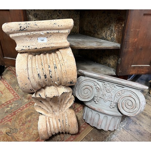 141 - Interior Design - two decorative reconstituted classic column fragments including a Corinthian colum... 