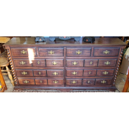 361 - A substantial bank of ten haberdashery drawers, brass batwing escutcheons with drop swing handles, b... 