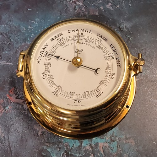 15 - A brass Shatz porthole Precison barometer,  14.5cms diam