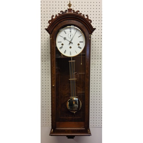 67 - A Comitti of London, walnut wall clock, three hole, 8/8 chime & night shut-of, glass, NOS o... 