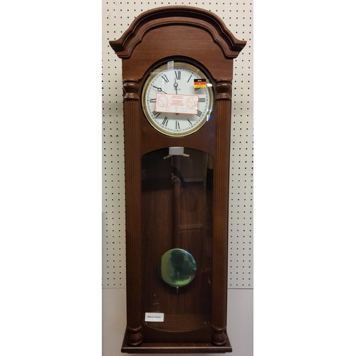 81 - A Hermle Regulator Wall Clock, mahogany finish, 8 Day Movement 4/4 Westminister chime, NO weights, k... 