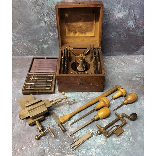 124 - Watch Maker's Tools - An early 20th century Boley watch repair pusher press with attachments; early ... 