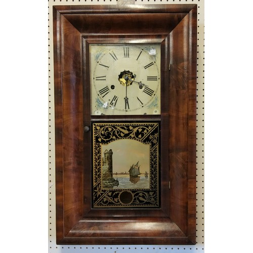 106A - An American mahogany wall clock, manufacturer label to interior 'New Erome & Co New Haven Thirty... 