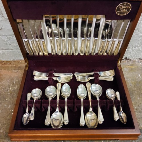 223 - A Harrison Fisher Beaded Old English pattern canteen, for eight, cased (four dessert knives lacking)