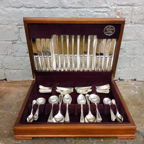 223 - A Harrison Fisher Beaded Old English pattern canteen, for eight, cased (four dessert knives lacking)