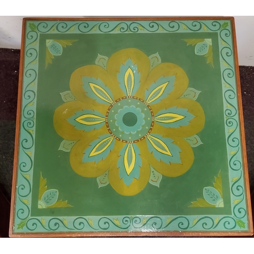 483 - A well painted vintage card table, bold geometric design.Side Note: the legs fold away, therefore co... 