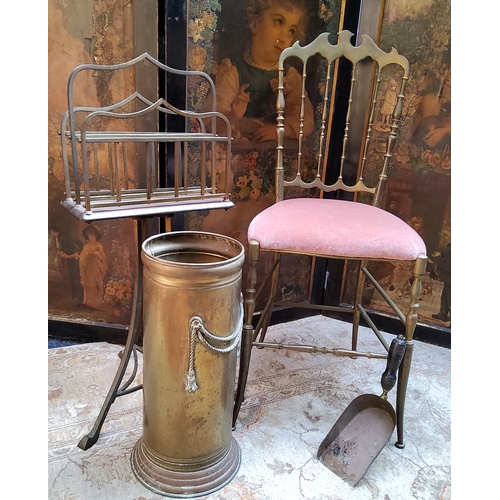 485 - WITHDRAWN - Furniture - a brass hall chair, Neo Classical inspired robe swagger stick stand; music s... 