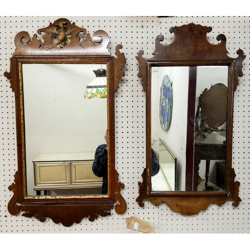 497 - A George II style Vauxhall walnut mirror, 69cm high,  38.5cm wide;  another (2)