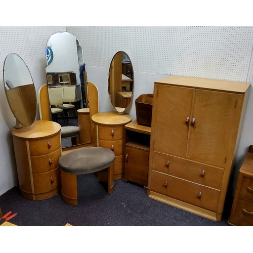 503 - An unusual Art Deco birdseye maple dressing table and bachelor's chest; Art Deco dressing chest and ... 