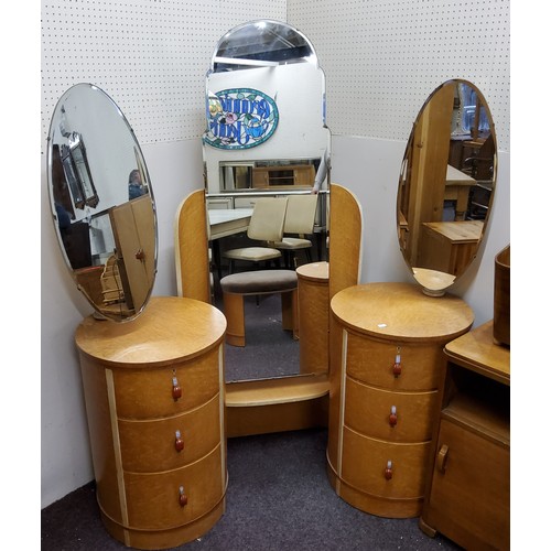 503 - An unusual Art Deco birdseye maple dressing table and bachelor's chest; Art Deco dressing chest and ... 