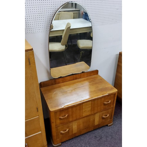 503 - An unusual Art Deco birdseye maple dressing table and bachelor's chest; Art Deco dressing chest and ... 