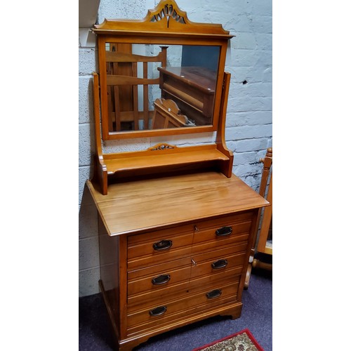 501 - An Art Nouveau satinwood bedroom suite comprising of a dressing chest, single wardrobe and bed (3) S... 