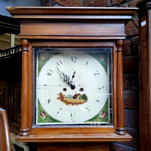 28 - An early 19th century oak longcase clock, the 36cm square dial inscribed Sam Maddock, Winsford, twin... 