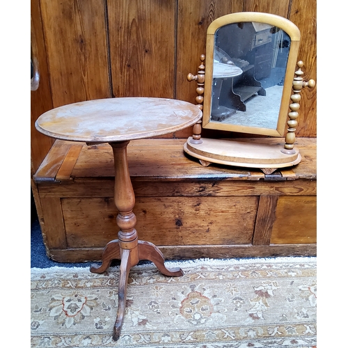 33 - A pine dressing mirror, turned supports, 51cm high;  a 19th century style occasional table, ova... 