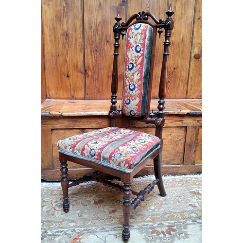 38 - A Victorian rosewood prie dieu  side chair, tapestry upholstered back and seat, turned legs, c.... 