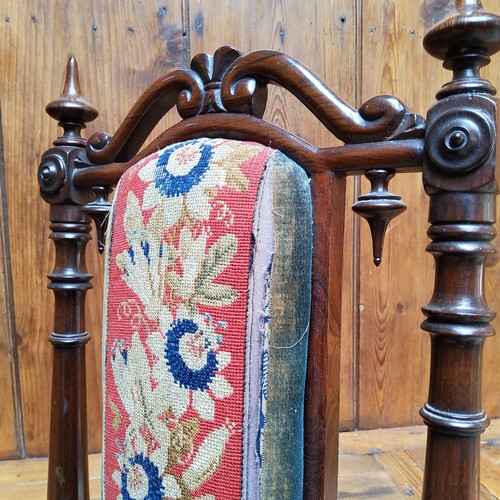 38 - A Victorian rosewood prie dieu  side chair, tapestry upholstered back and seat, turned legs, c.... 