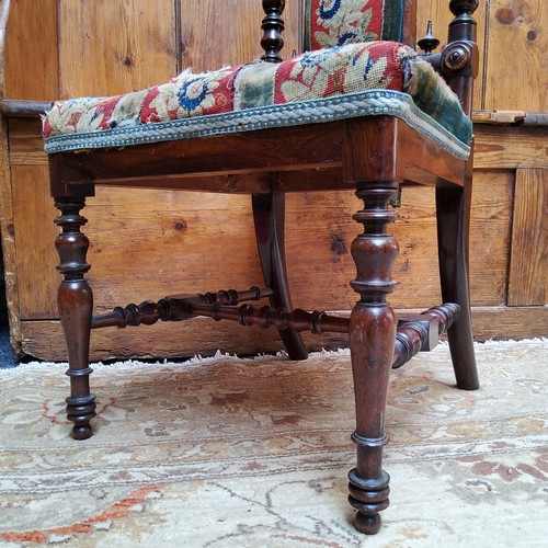 38 - A Victorian rosewood prie dieu  side chair, tapestry upholstered back and seat, turned legs, c.... 