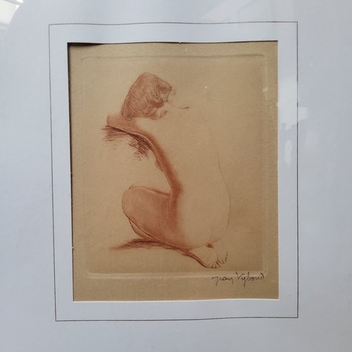 48 - By and After Jean Auguste Vyboud, a set of three sepia etchings on paper of a nude female, signed in... 