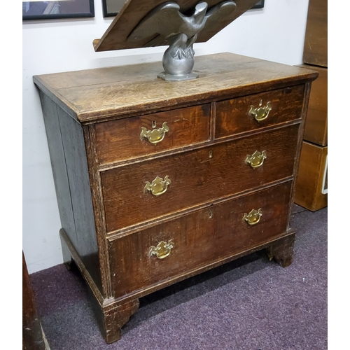 53 - A George III English oak bachelor's chest of twoshort above two long drawers, bracket feet c.1800 77... 