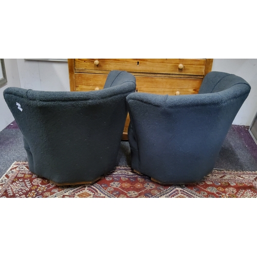 144 - A pair of Art Deco shell back boudoir chairs, reupholstered in charcoal grey tufted fabric, c.1930&n... 