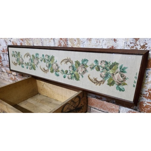 159 - A Victorian style rectangular sampler, embroidered with roses and scrolls, dated 1966,  26cm lo... 