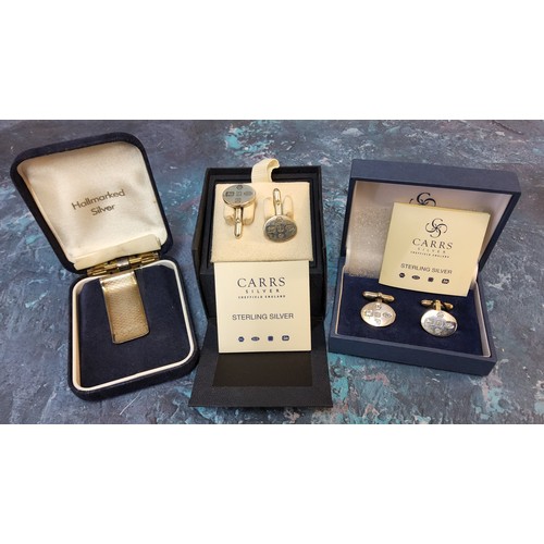 220 - A pair of silver cufflinks, oversized hallmarks, Ron Carr, Sheffield, 2008 14.8g gross, original box... 