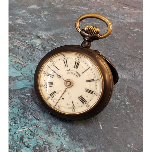 223 - An early 20th century unusual Swiss Signal-Beurret Freres of Geneve open faced alarm pocket wat... 