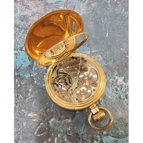 227 - A 14ct gold plated open faced pocket watch, AWW CO. Waltham, Mass movement no. 11570372, ALD case, 2... 