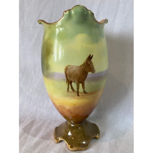 281 - A Royal Doulton pedestal ovoid  vase, decorated with three donkeys and pheasant girl,  16cm high, pr... 