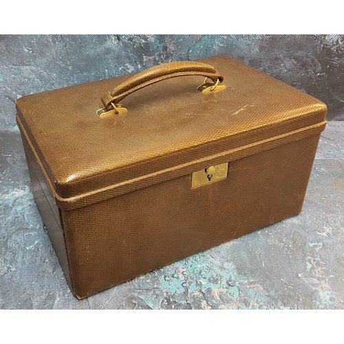 263 - A vintage Verweegen & Kok, Moroccan brown leather travel jewellery case, suede lined, fitted int... 